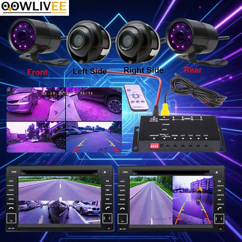 

Автомобильный черный ящик для реверсивных камер переднего бокового вида, ночного видения, 4-канальный автомобильный парктроник, электронные аксессуары для безопасности