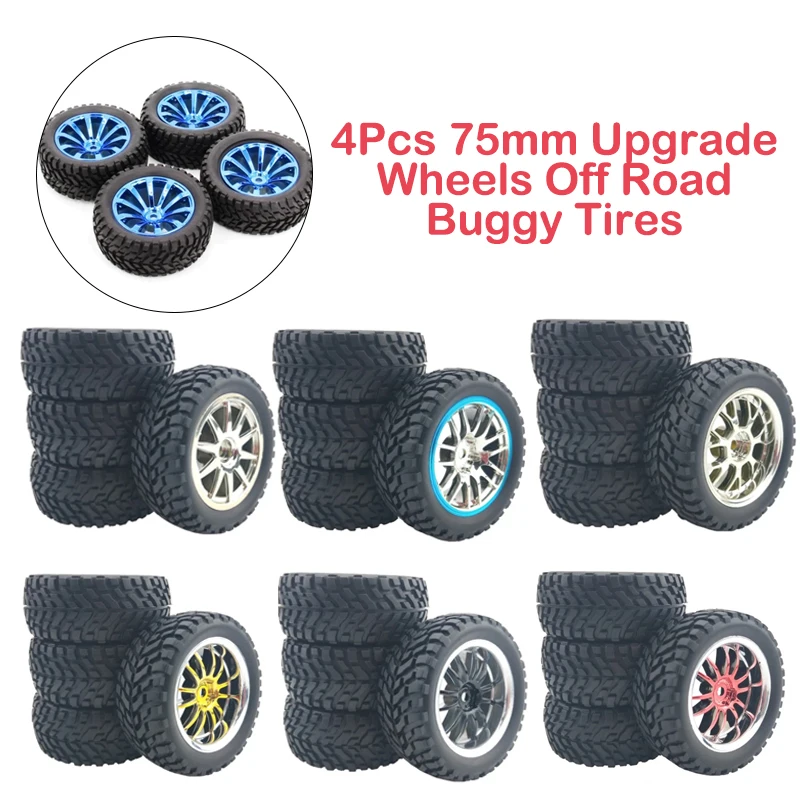 4Pcs 75mm Upgrade Wheels Off Road Buggy Tires Wheel for Wltoys 144001 124018 124019 MN99S MN90 MN86 HSP HPI 1:12 1:14 1:16 Car