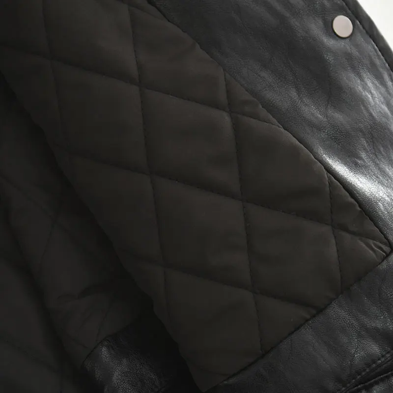 Jaqueta de Couro PU com Capuz Forrada de Aodão Preta, Estilo Quente e E para Mulheres, Casaco Casual de Manga Longa