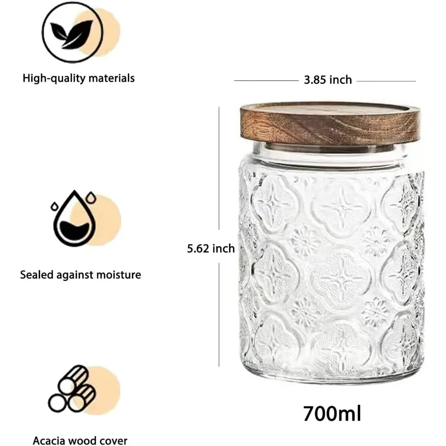 Snminetal خمر الزجاج المطبخ تخزين مكافحة جرة المطبخ والمخزن الزجاجي مع غطاء خشبي محكم لملفات تعريف الارتباط الحلوى C