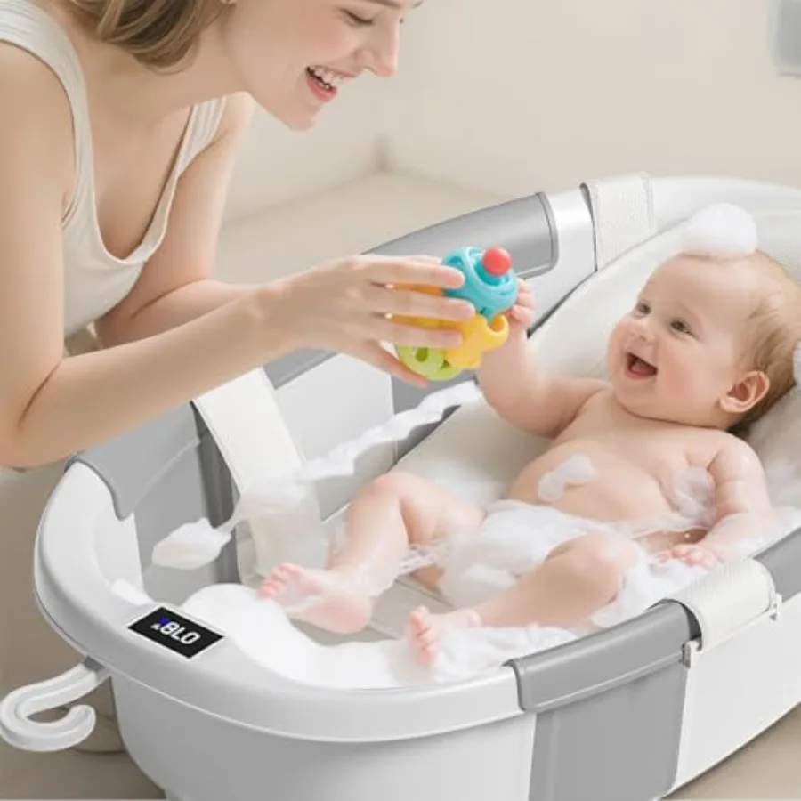 Portable Collapsible Baby Bathtub with Thermometer