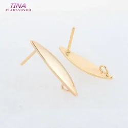 4*22MM 14K Gold Color Plated Brass Ovlal Shaped Stud Earrings Pins High Quality Diy Jewelry Findings Accessories