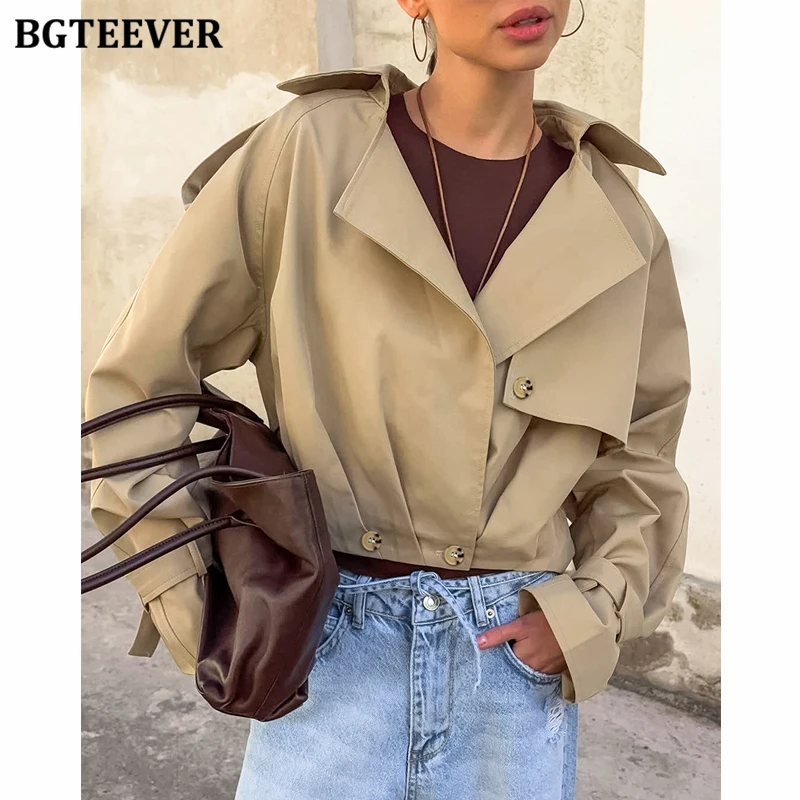 

BGTEEVER Autumn Winter Elegant Loose Double Breasted Cardigans Jackets for Women Stylish Notched Collar Long Sleeve Ladies Coats