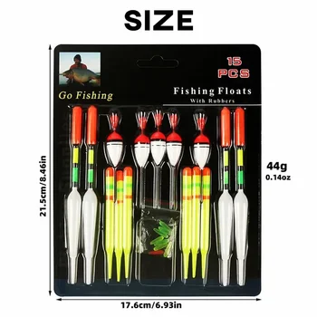 Juego de flotador de Pesca, boya Vertical profesional de 15 piezas con barra luminosa, señuelo multifunción, aparejos de Pesca flotante para Pesca de carpa