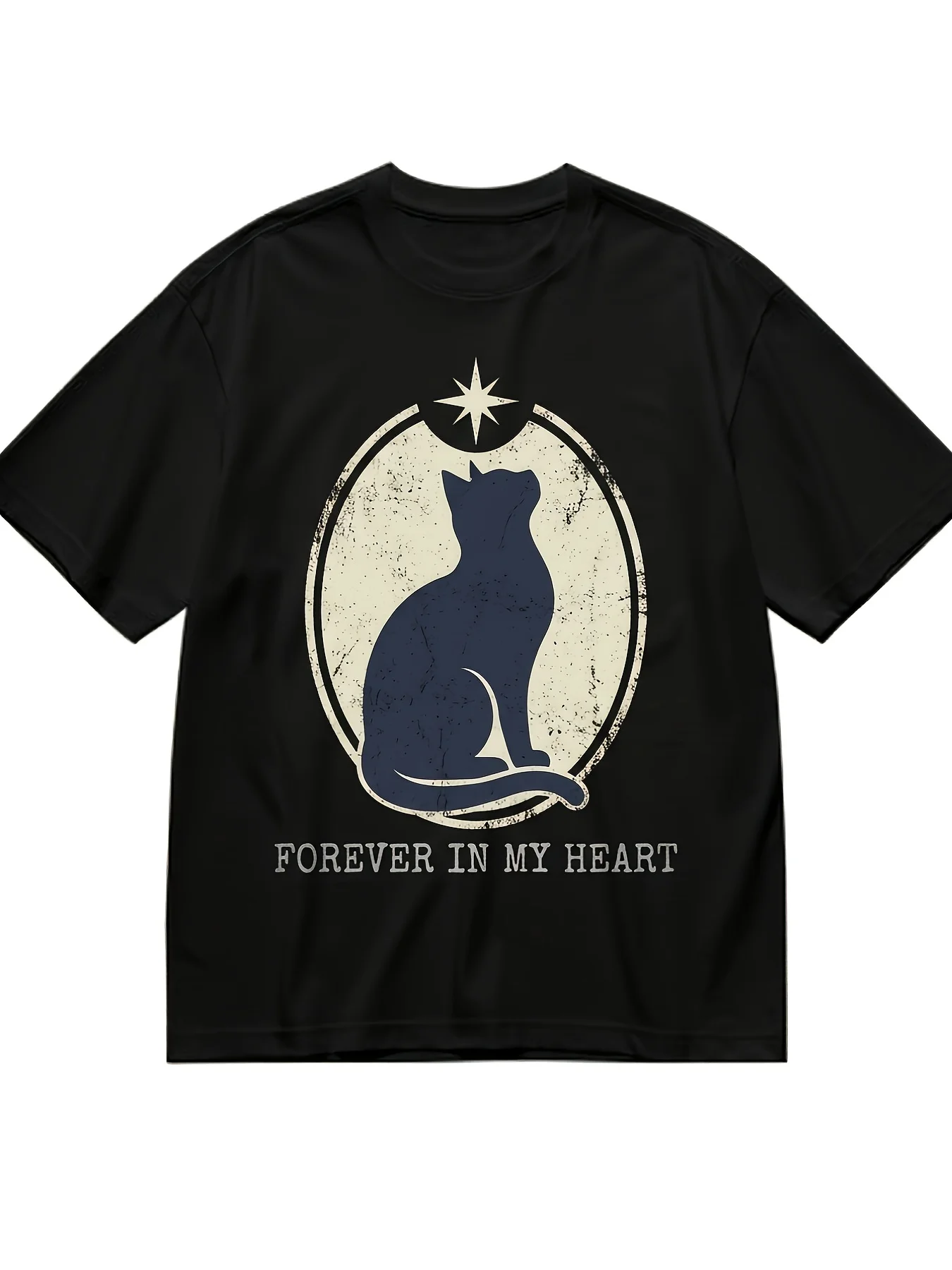 Camiseta Conmemorativa de Gato, Siempre en mi Corazón, Regalo de Condolencias por la Pérdida de un Mascota, Camiseta con Gráfico de Silueta Vintage, Top Informal Negro para Hombres y Mujeres