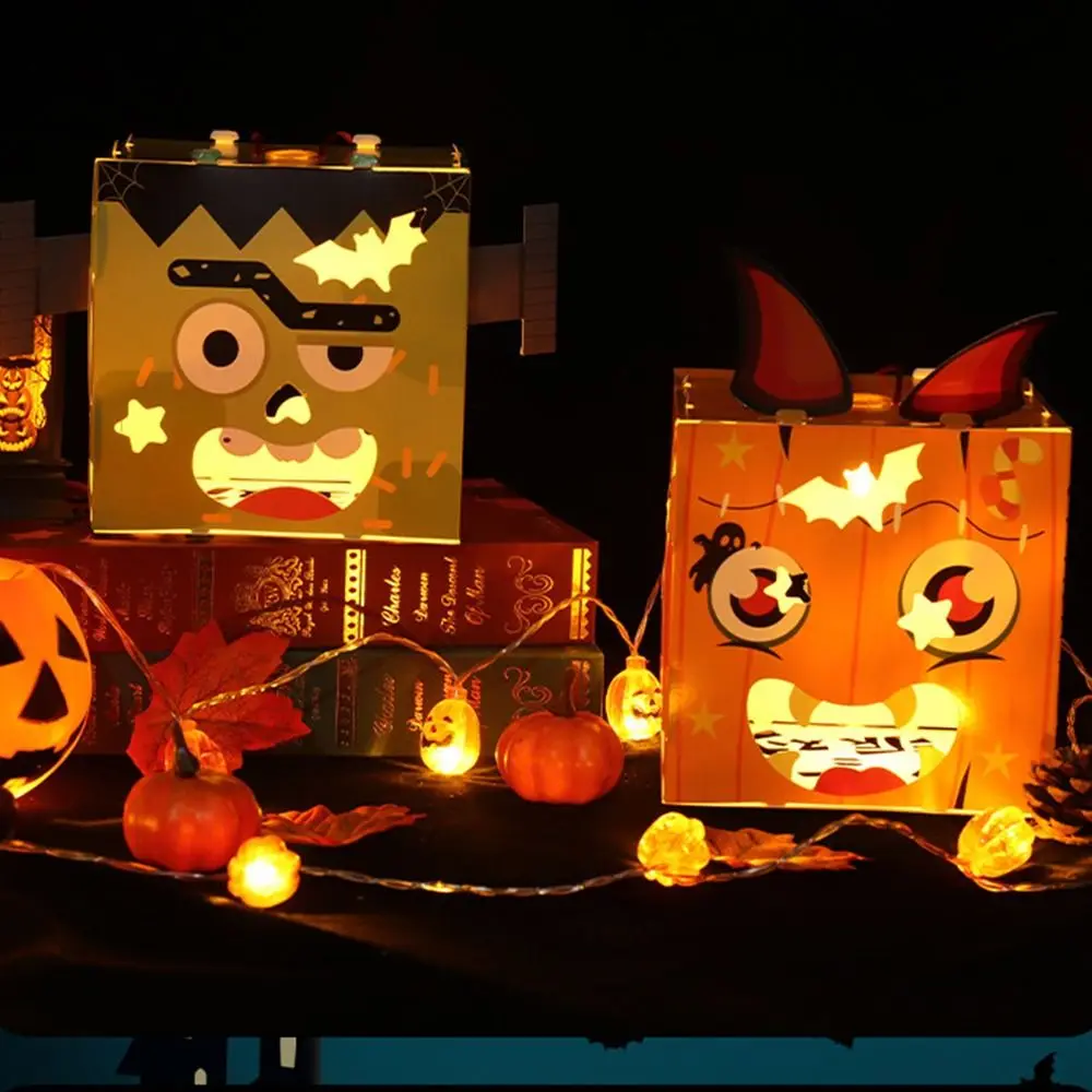 Lentera Halloween bercahaya DIY portabel, lentera labu Halloween, lampu LED buatan tangan