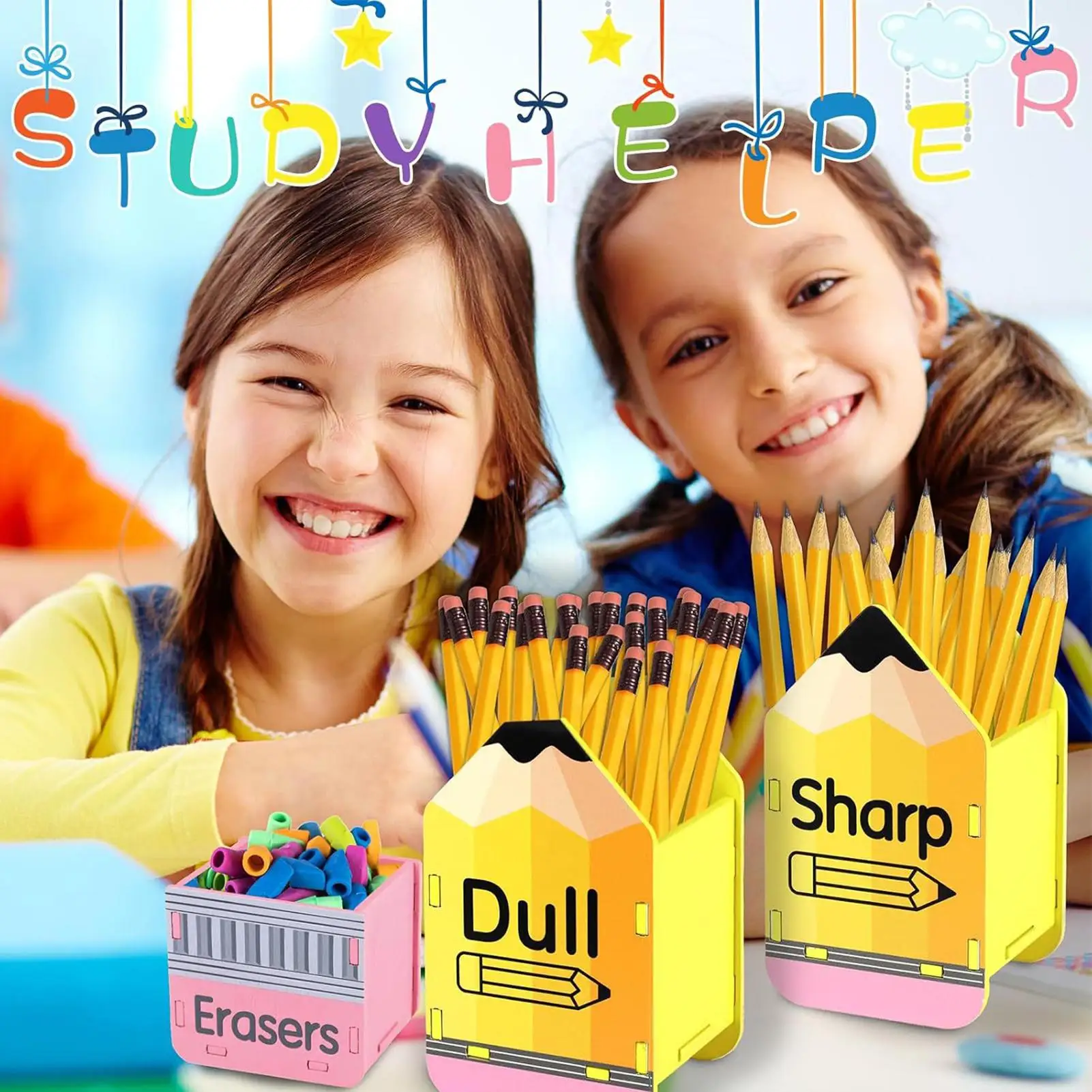 حامل أقلام رصاص مملة خشبي 3 قطع موزع أقلام رصاص ملحقات منزلية لمساحات العمل والمكتبة وغرفة الحرف المدرسية واستوديو الطلاب #2