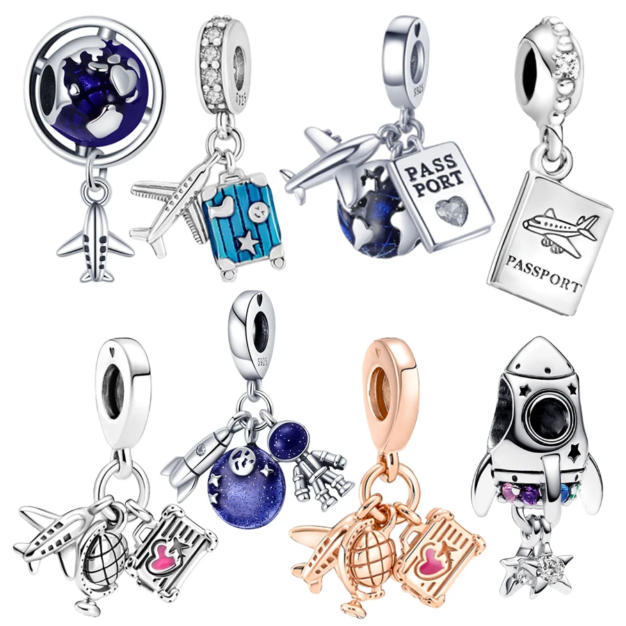 

Лидер продаж, самолет, паспорт, ракета, висячие подвески, подходят для оригинального браслета из стерлингового серебра 925 пробы, сделай сам, модные ювелирные изделия, подарок для женщин