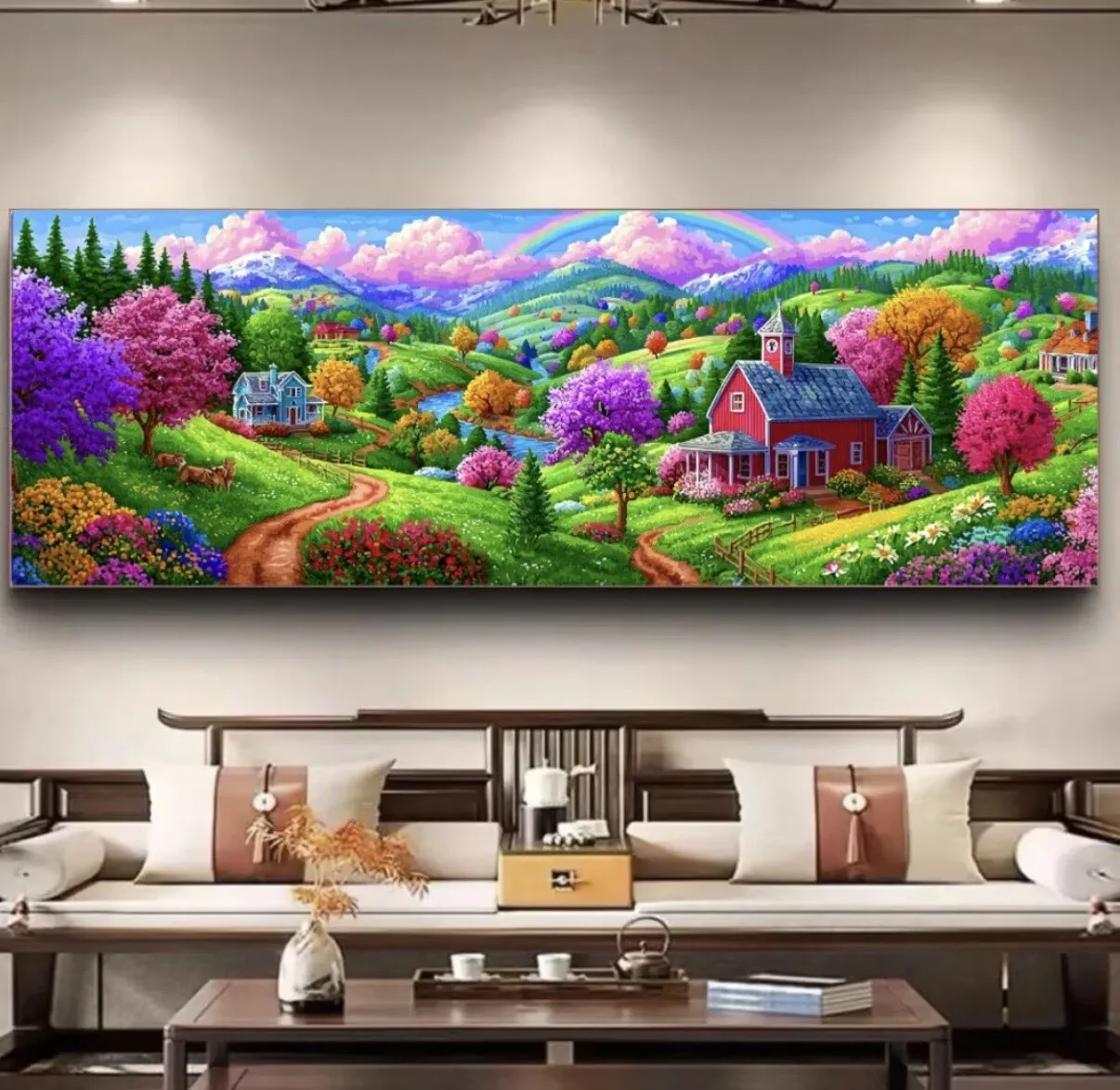 

14CT 9CT 180X60CM pastoral scenery Embroidery DIY Chinese Style Printed Kits Cross Stitch Needlework Set Decor Crafts 57 Colors