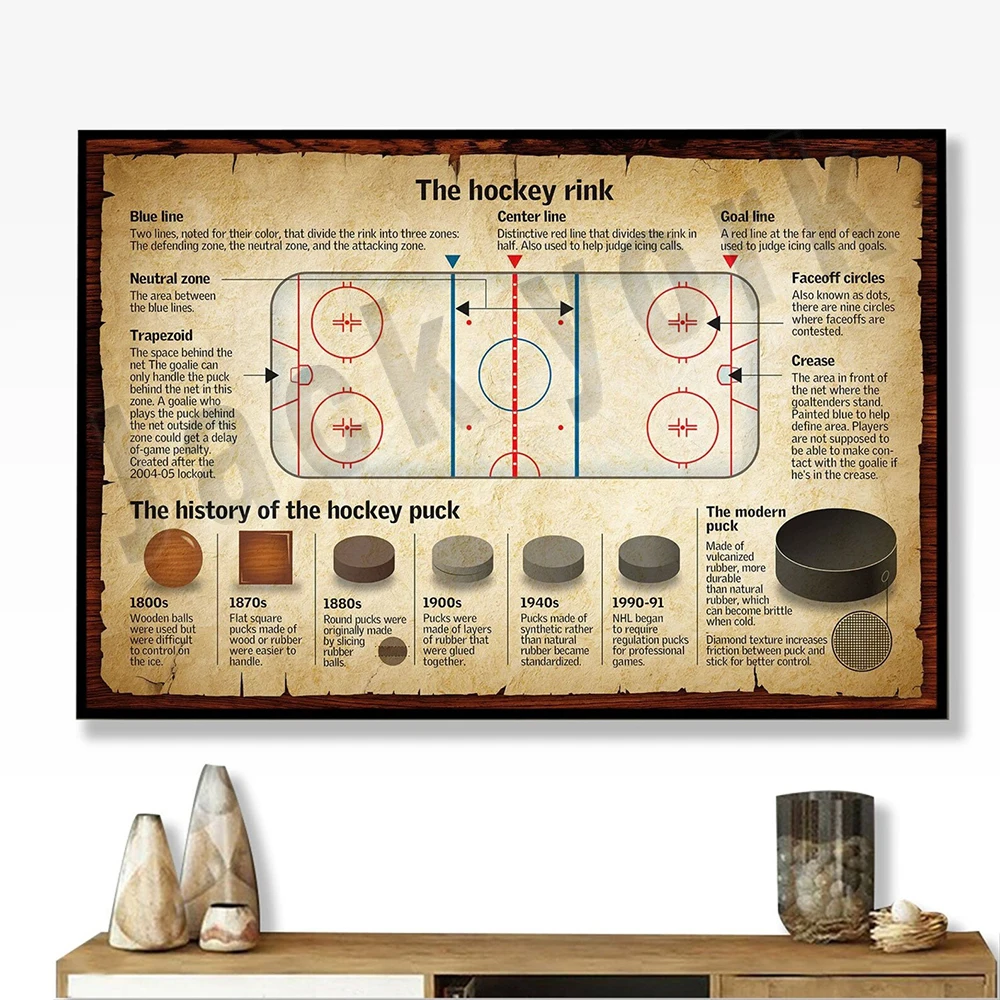 Hockey Rink Level Poster, Hockey Player Gift Canvas Print Wall Decor