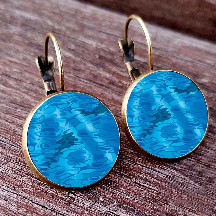 2023 Water Wave Glass Dome Round Painted Earrings, Artistic Texture Pendant Earrings, Women\'s Special Jewelry Earrings