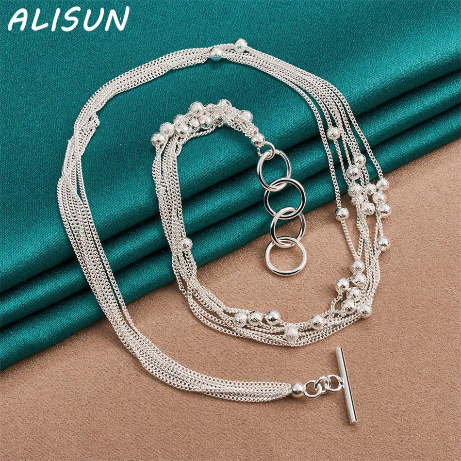 

ALISUN 925 Sterling Silver Multiple Beaded Necklace For Women Fashion Jewelry Charm Grace Noble Wedding Accessories