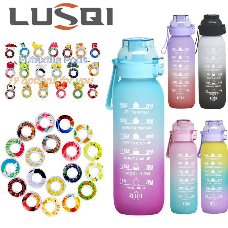 

LUSQI 1LGradient Scale Flavor Water Bottle With 2Pods Scent Water Cup Fragrant Kettle For Travel Sports Summer Drinkware