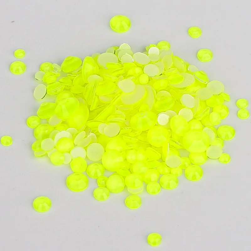 Mixed Sizes Shiny Neon Yellow Color Glass Flat Back Rhinestone Round Crystal Strass Non Hot Fixation Silver Back Stone For Craft