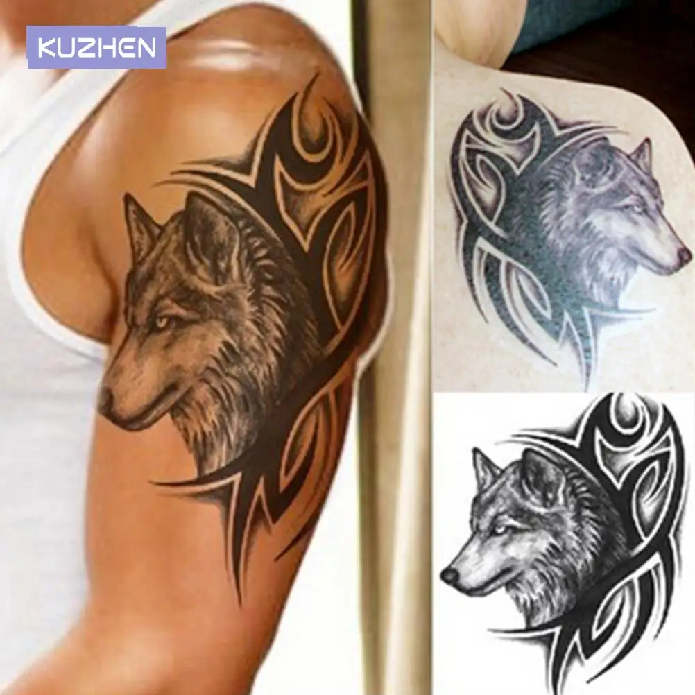 Tatuaje falso de transferencia de agua caliente para hombres y mujeres, pegatina de tatuaje temporal impermeable, tatuaje flash de Lobo, nuevo