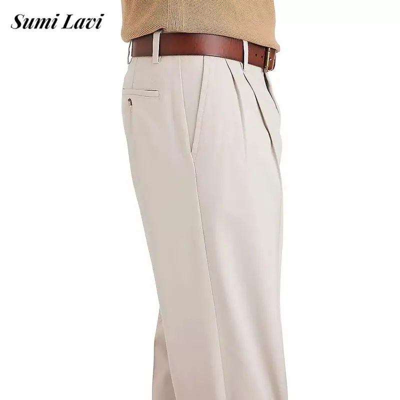 

Осень 2024, уличные повседневные брюки, мужские винтажные однотонные свободные прямые брюки для мужчин, повседневные плиссированные брюки для отдыха