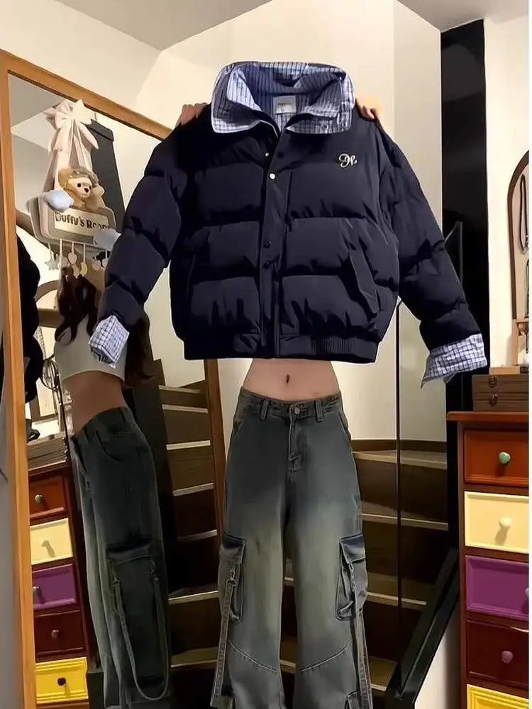 

Мужская зимняя куртка в стиле ретро с американским клетчатым узором, двойным воротником и хлопковым наполнителем, модный дизайн, трендовая модель