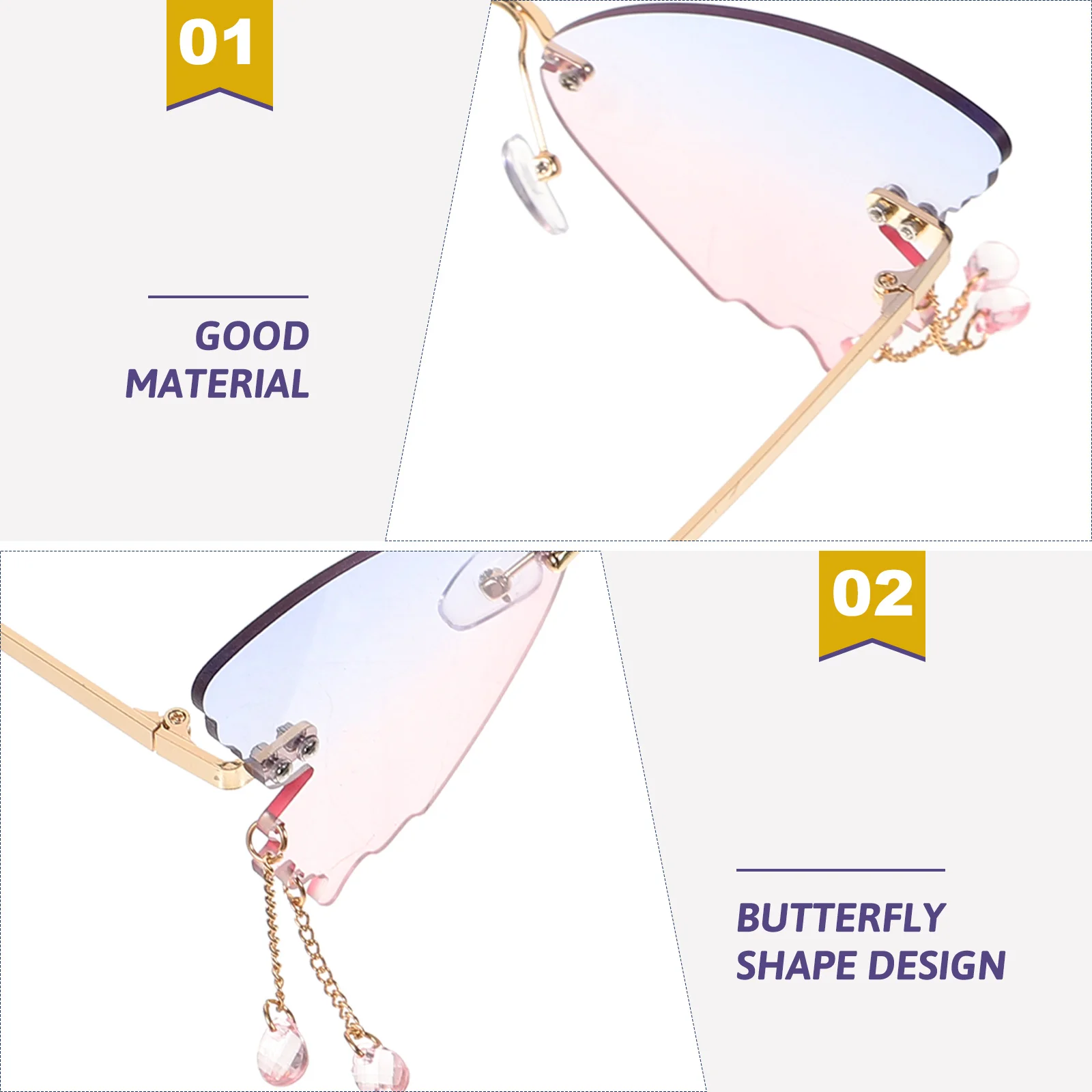 

Fashion Statement Butterfly Sunglasses 90s Disco Party Beach Rimless Frameless Trendy Funny Oversized Unique Durable