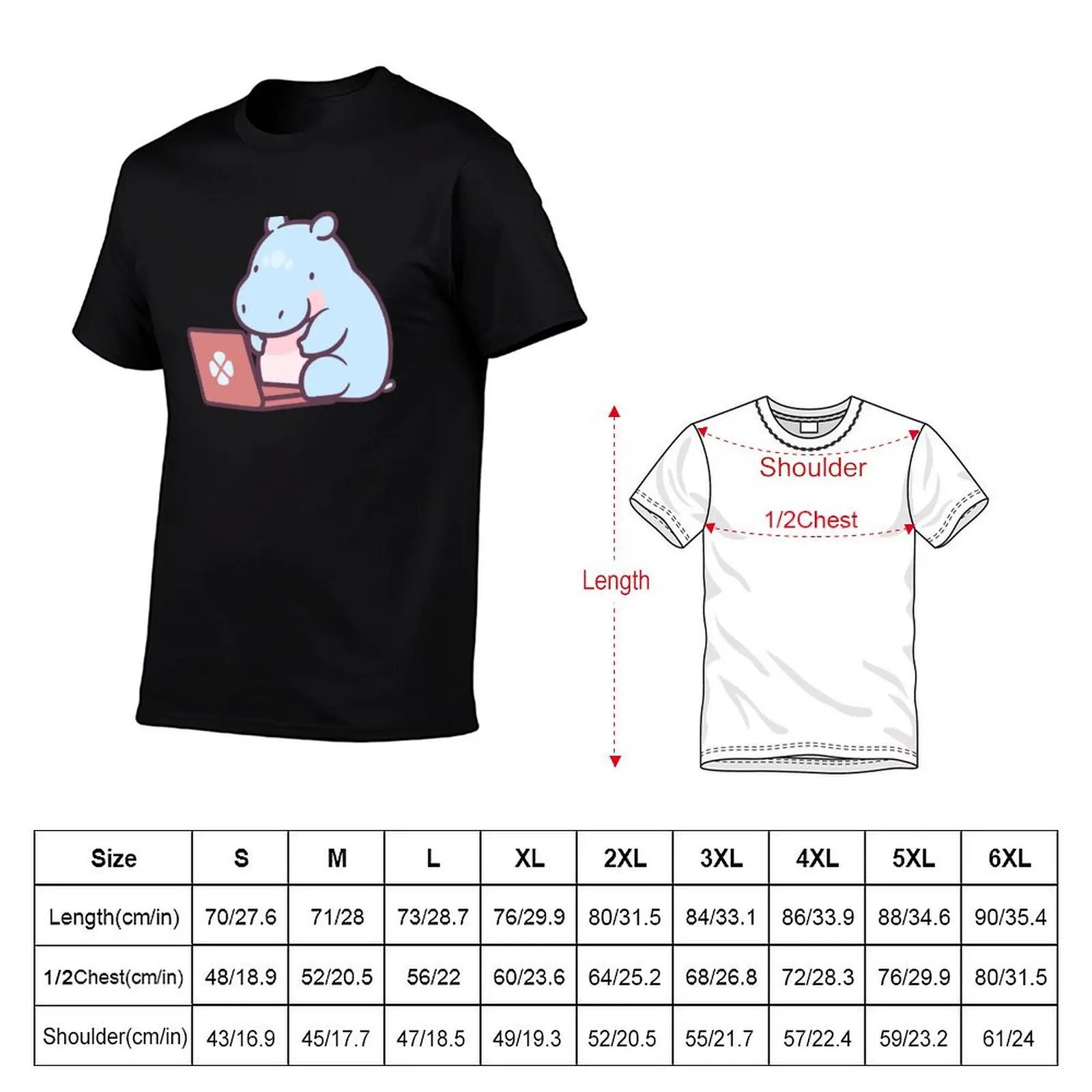 Cute Cartoon Baby Hippo Laptop T-Shirt graphic t shirts customizeds blue archive Aesthetic clothing clothes for men