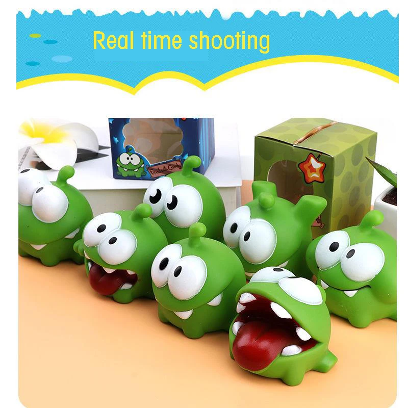 1 pcs Kawaii Cut Rope Big Eyed Frog Doll Toy Soft Animal Pinch  Vocalization PVC Green Bean Frog Children's Toys Christmas Gift