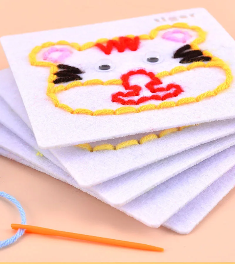 Montessori tecido não tecido laço brinquedos para crianças dos desenhos animados kit de costura animal habilidade motora fina placa ocupada diy arte artesanato