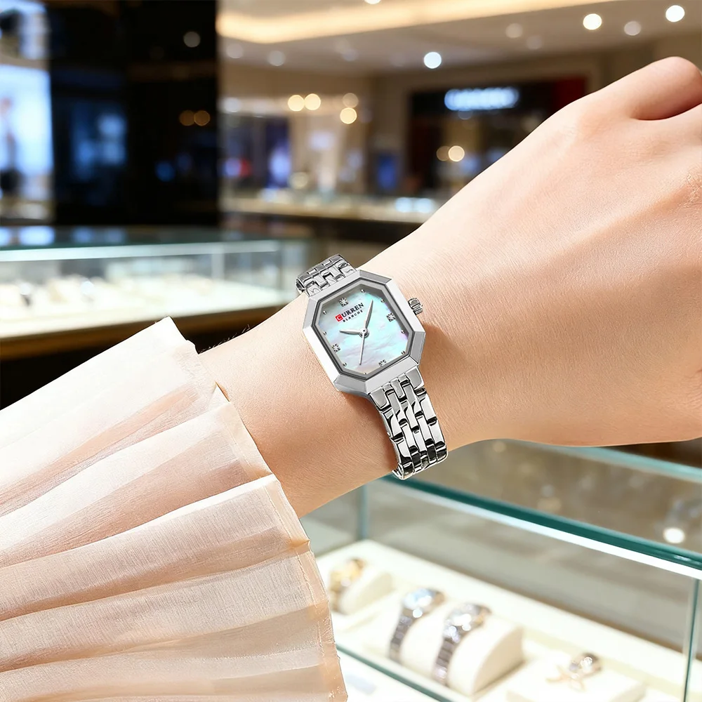 CURREN Elegance Dress Women's Watch with Rectangle Dial Silvery Stainless Steel Bracelet Vintage Minimalist Quartz Wristwatch