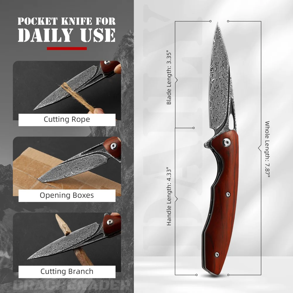 Damaskus Klappmesser, VG10 Stahl kern Taschen messer für Männer Frauen, Outdoor Camping Edc Messer Multi-Tool