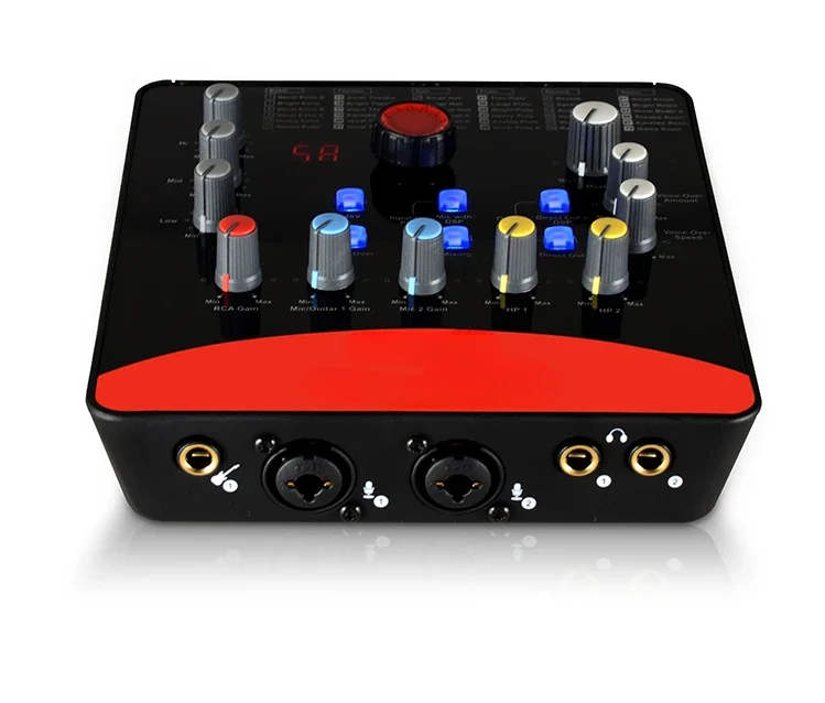 external sound card 2 mic-In/1 guitar-In, 2-Out USB recording Interface DSP parameter adjustment knobs