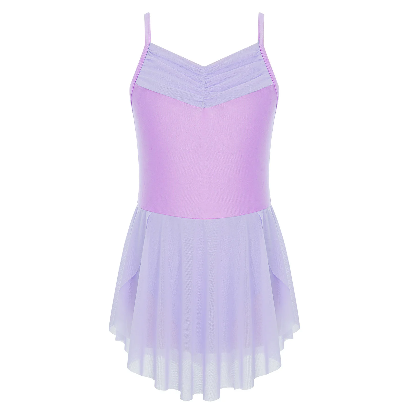 Robe justaucorps de Ballet pour filles, Costume de spectacle de ballerine, froncé, col en v, bretelles Spaghetti, fente latérale, vêtements de danse de gymnastique