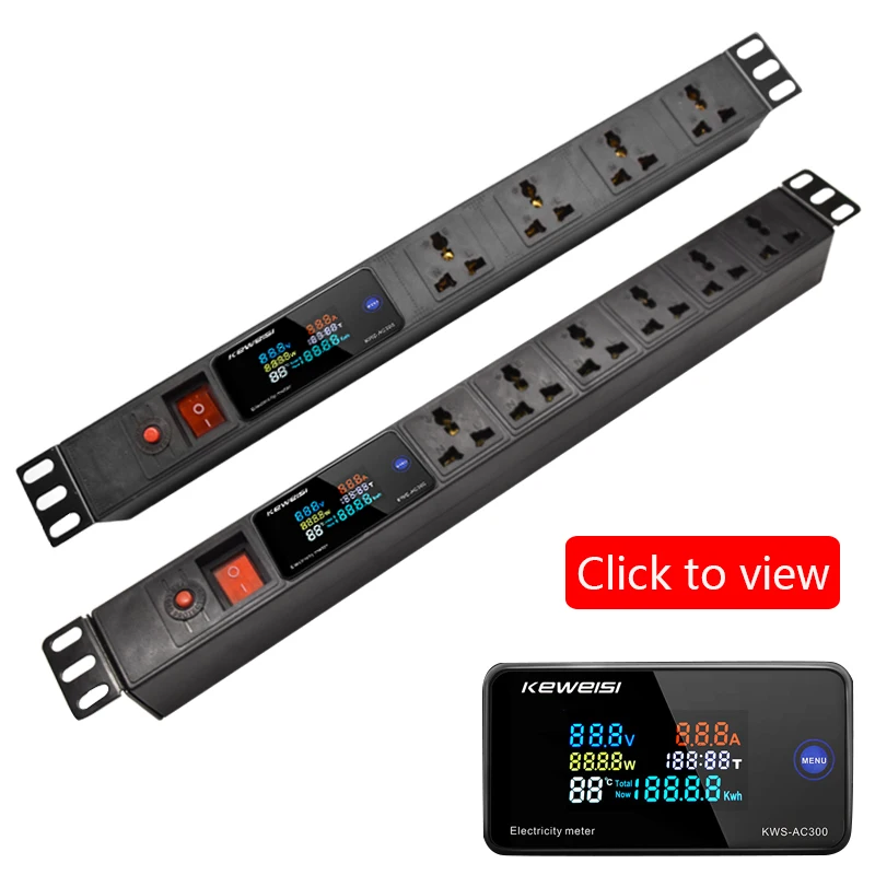 19 inch Rack Mount PDU Power Strip 4/6 Ways Universal Socket Distribution Unit Digital voltage measuring instrument