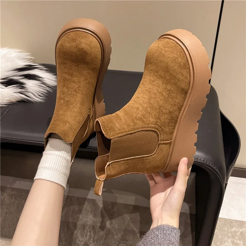 الشتاء خمر الفراء بطانة النساء حذاء من الجلد منصة موجزة الارتفاع زيادة الأحذية الدافئة القطن الجوارب القصيرة أحذية Zapatos Mujer