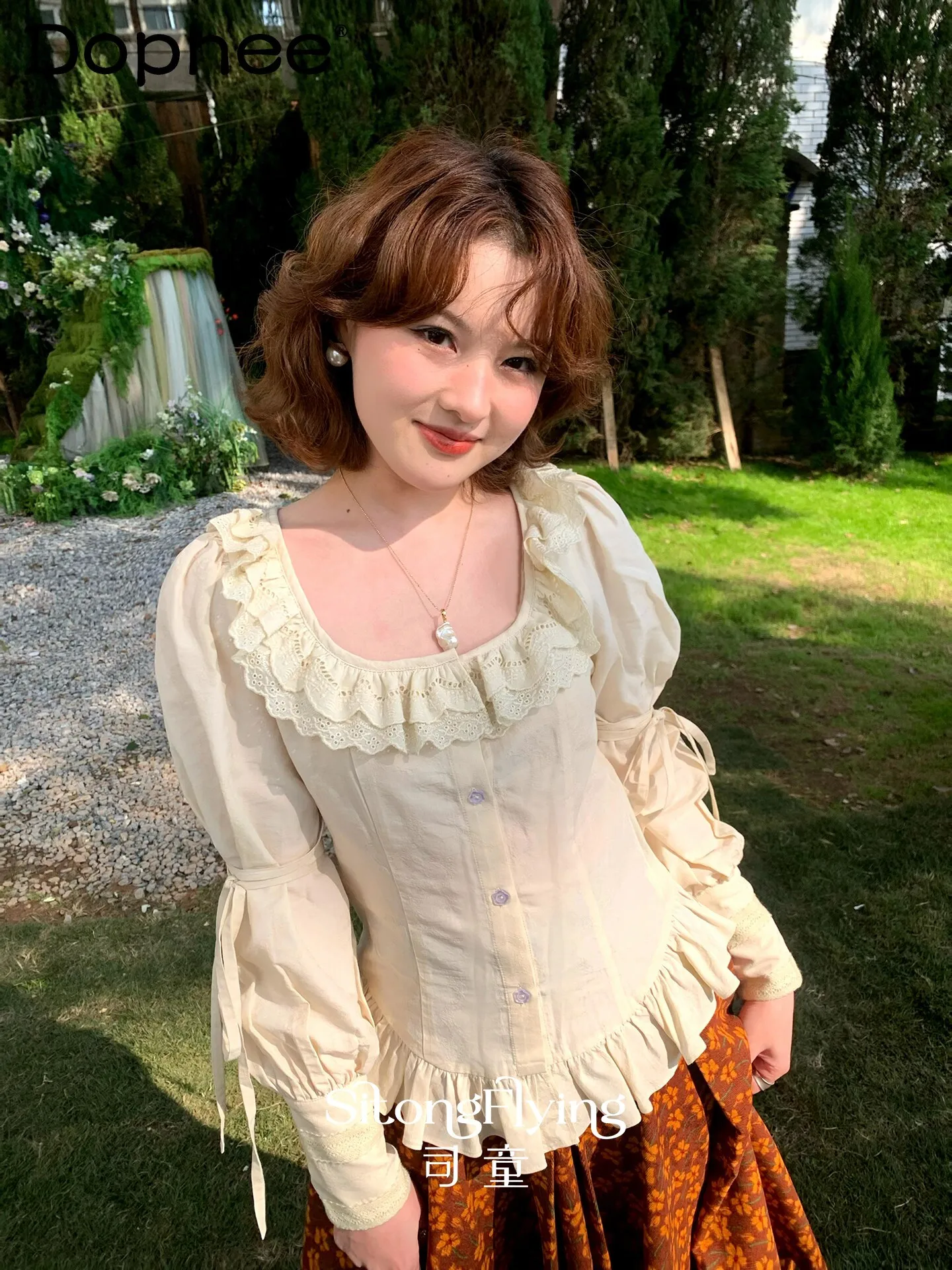 

2026 Spring New Palace Style Vintage Ruffled Long Sleeve Shirt Gentle Slim-Fit Lace Trim Design Women's Japanese-Style Top