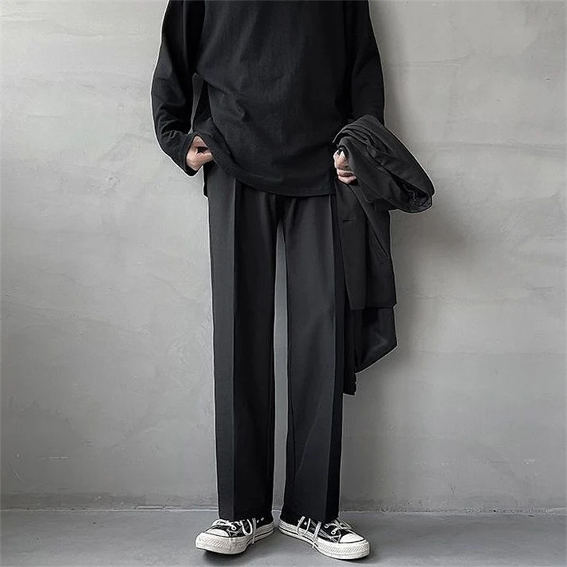 

Men Clothing Spring Autumn Korean Fashion Draped Wide Leg Suit Pants Male Retro Casual Solid Loose Straight Trousers Pantalones