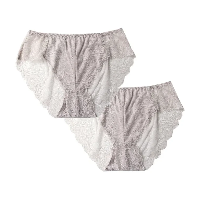 

2pcs Women's Lace Panties Set 100% Natural Silk Low-Rise Sexy Briefs Nude/Pink - Daily Comfort Underwear