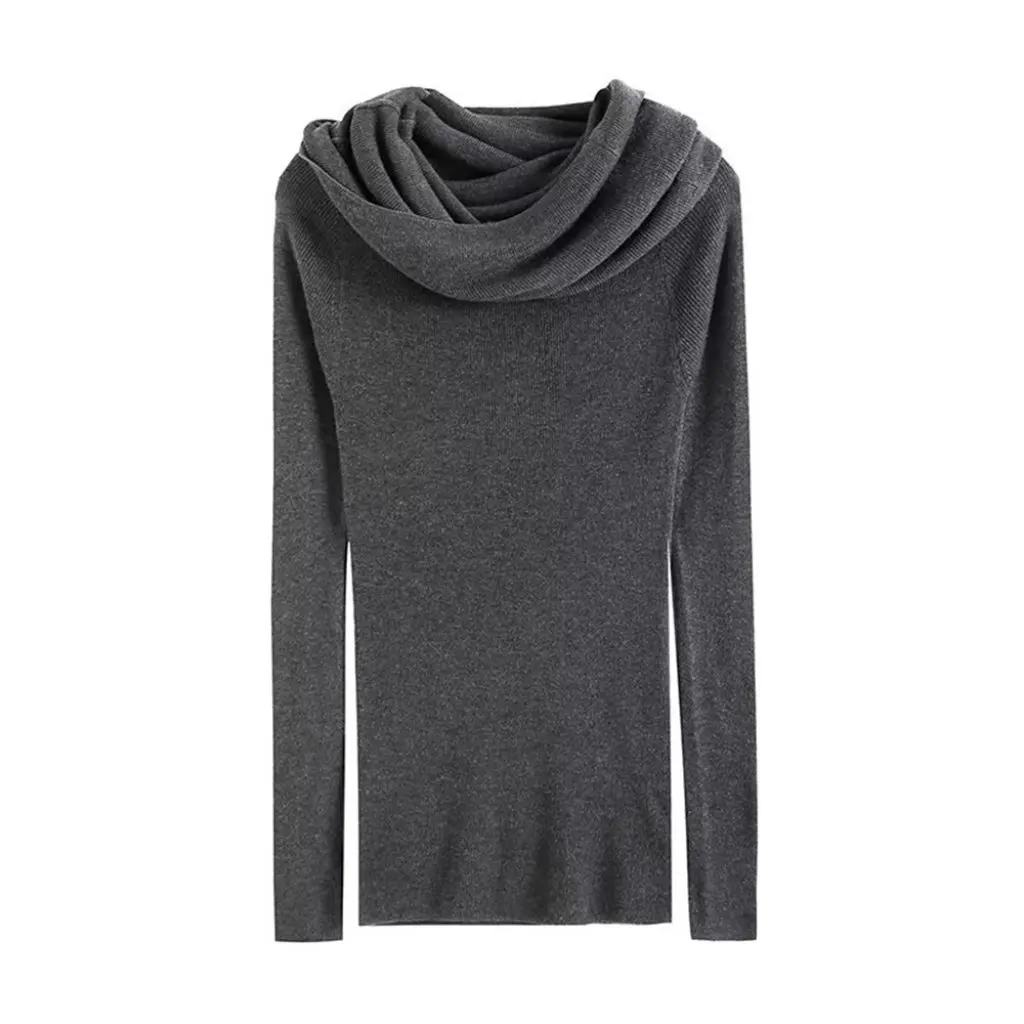 

YPFF Women's Off-shoulder Knitted Top Slim-fit Long-sleeved Sweater Trendy Solid Color Gentle Design Sense