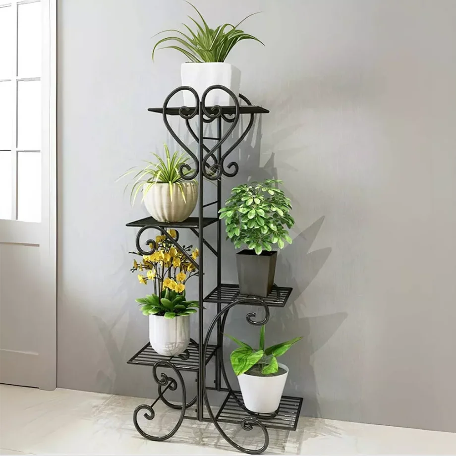 Tall Plant Rack Stand 5 Tiered Metal Plant Shelf Garden Flower Pots Display Holder