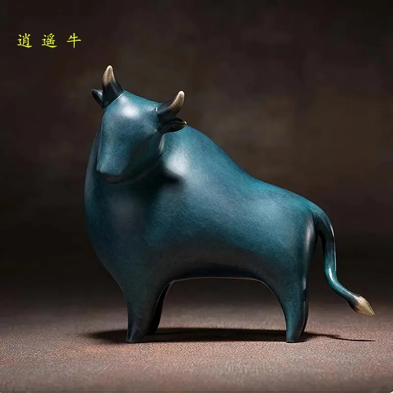 

2022 TOP COOL bronze carving Abstract art HOME OFFICE 5A high grade Wealth Cow bull Get rich Good luck Talisman Mascot statue