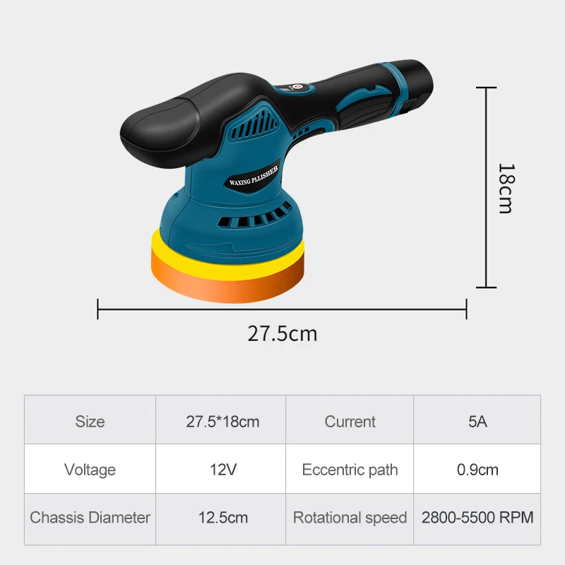 12V Wireless Car Polisher 2800-5500rpm Cordless Car Polishing Machine Electric Polishing Wax Tool Noiseless 8 Variable Speeds