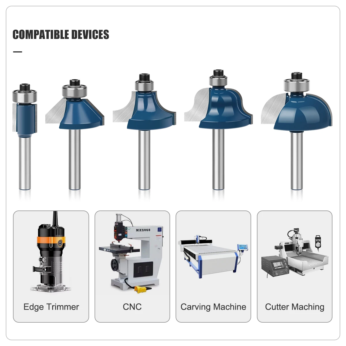 6mm Shank Router Bits Set Trimming Straight Round Corner Cove Box Chamfer Bits Milling Cutter Tungsten Carbide Woodworking Tools