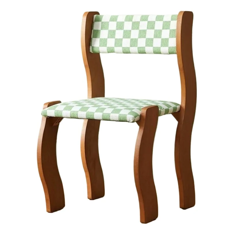 

*Solid Wood Dining Chair Retro Wavy Plaid Backrest Home Leisure Nordic Style Light Luxury Restaurant Dining Chair