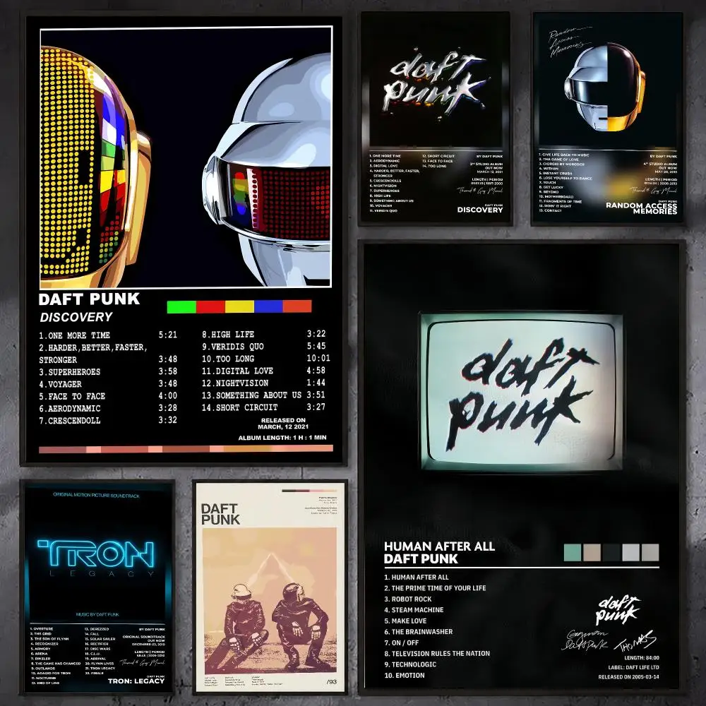 French Music Rock Band D-Daft Punk Poster Waterproof Sticky Wall Art Print For Bedroom Living Room Hallway Bar Home Decor