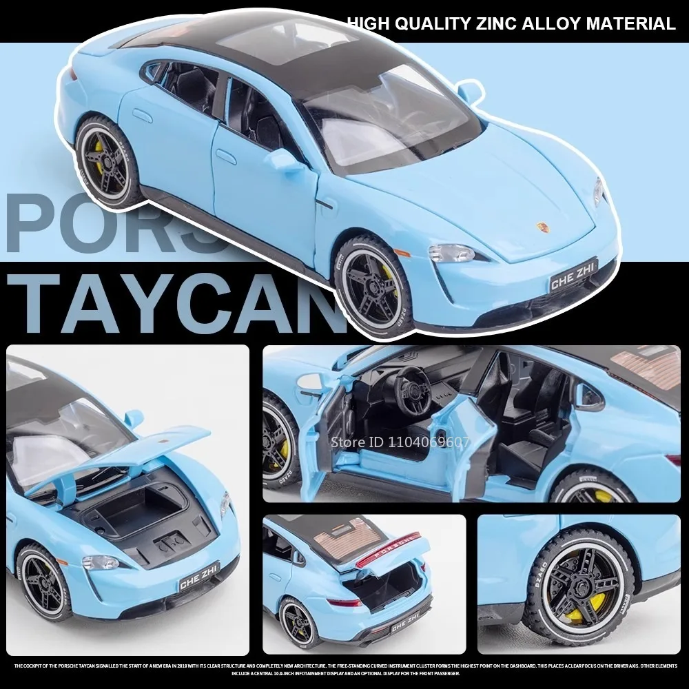 Taycan-子供用スポーツカーモデルおもちゃ、ドアを開け、引き戻す、音、光、シミュレーション、クーペ、モデル、装飾品、男の子用ギフト、スケール1:32