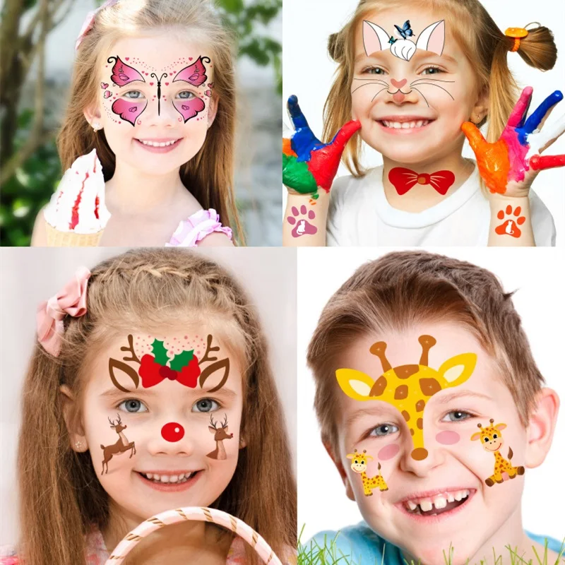 Festival Kids Cartoon Dierlijke Stijl Gezicht Tattoo Tijdelijke Waterdichte Body Art Sticker Wegwerp Make-Up Bloem Vlinder Eenhoorn