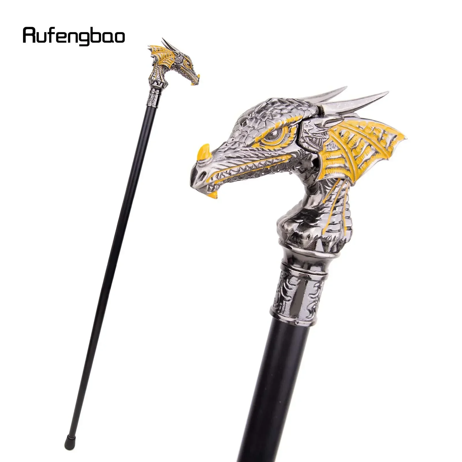 

Gold Black Dragon Head Single Joint Walking Stick Decorative Cospaly Party Fashionable Walking Cane Halloween Crosier 93cm