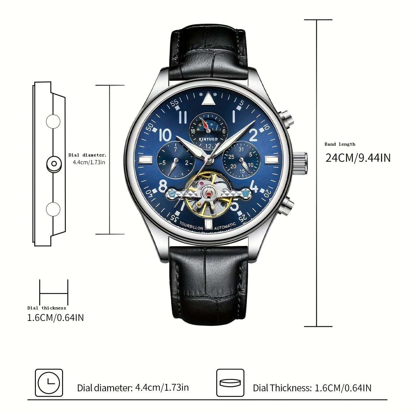 Orologi da uomo KINYUED, orologi meccanici, orologi meccanici multifunzionali, orologi da uomo completamente automatici, moda business