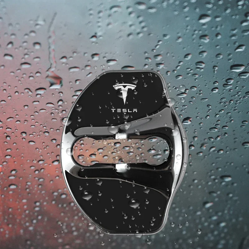 4 قطعة قفل باب السيارة من الفولاذ المقاوم للصدأ أغطية حماية قفل الباب أبازيم ل تسلا نموذج Y نموذج 3 2017-2023/نموذج 3 هايلاند 2024 #3
