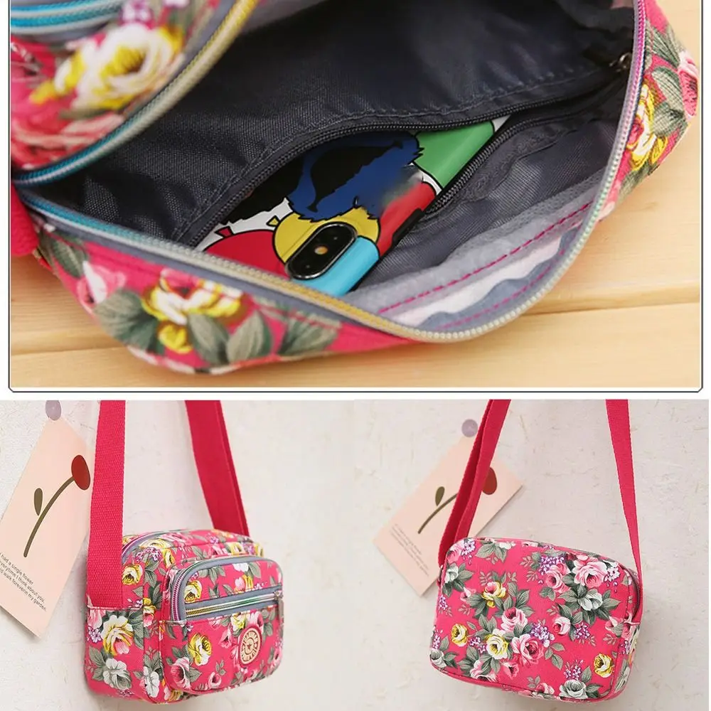 Mochila casual mensageiro bolsa de pano de lona de nylon ombro multi camadas estampa floral bolsa mãe bolsa crossbody feminina