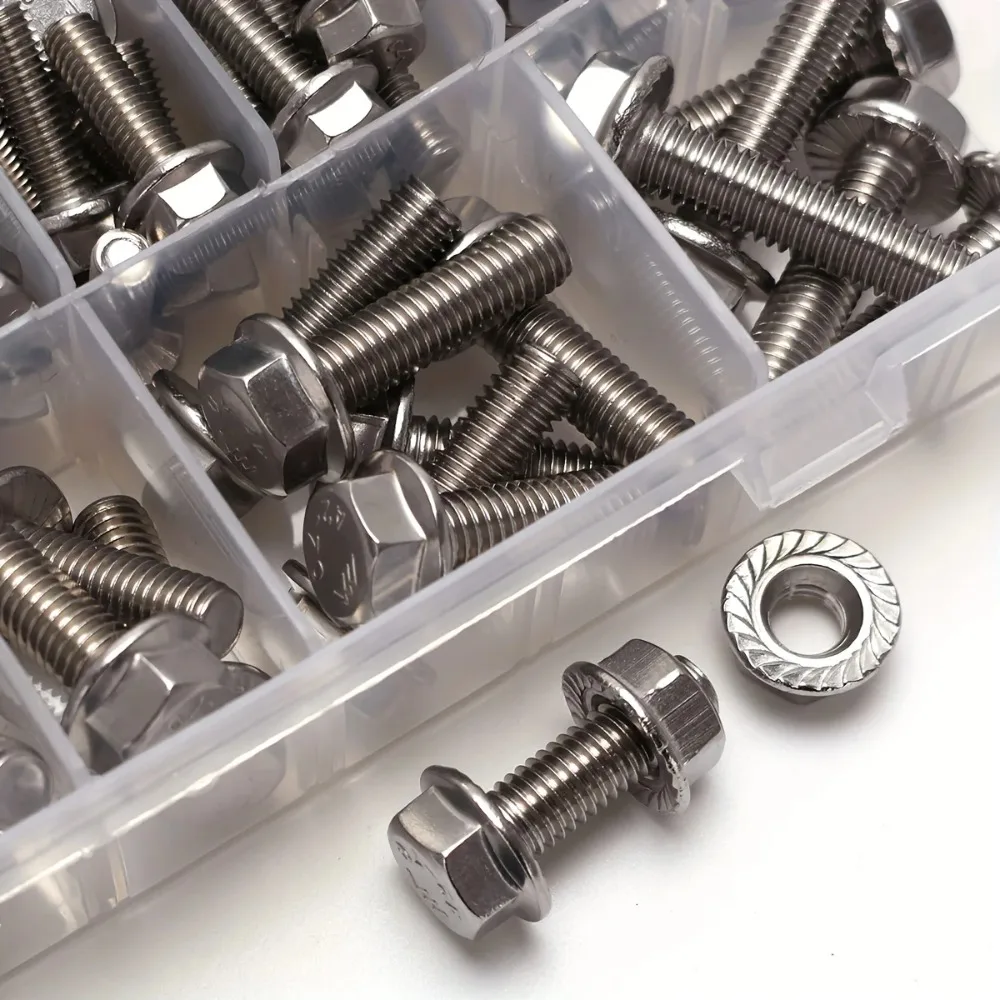 212-Piece Set of M5, M6, M8 Stainless Steel Hexagonal Flange Bolts and Nuts, Length 10-35mm