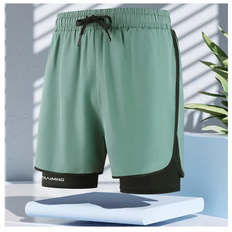 Unisex 2-in-1 Quick Dry Sports Shorts Elastic Drawstring Built-in Liner Running Gym Workout Athletic Shorts Multiple Colors