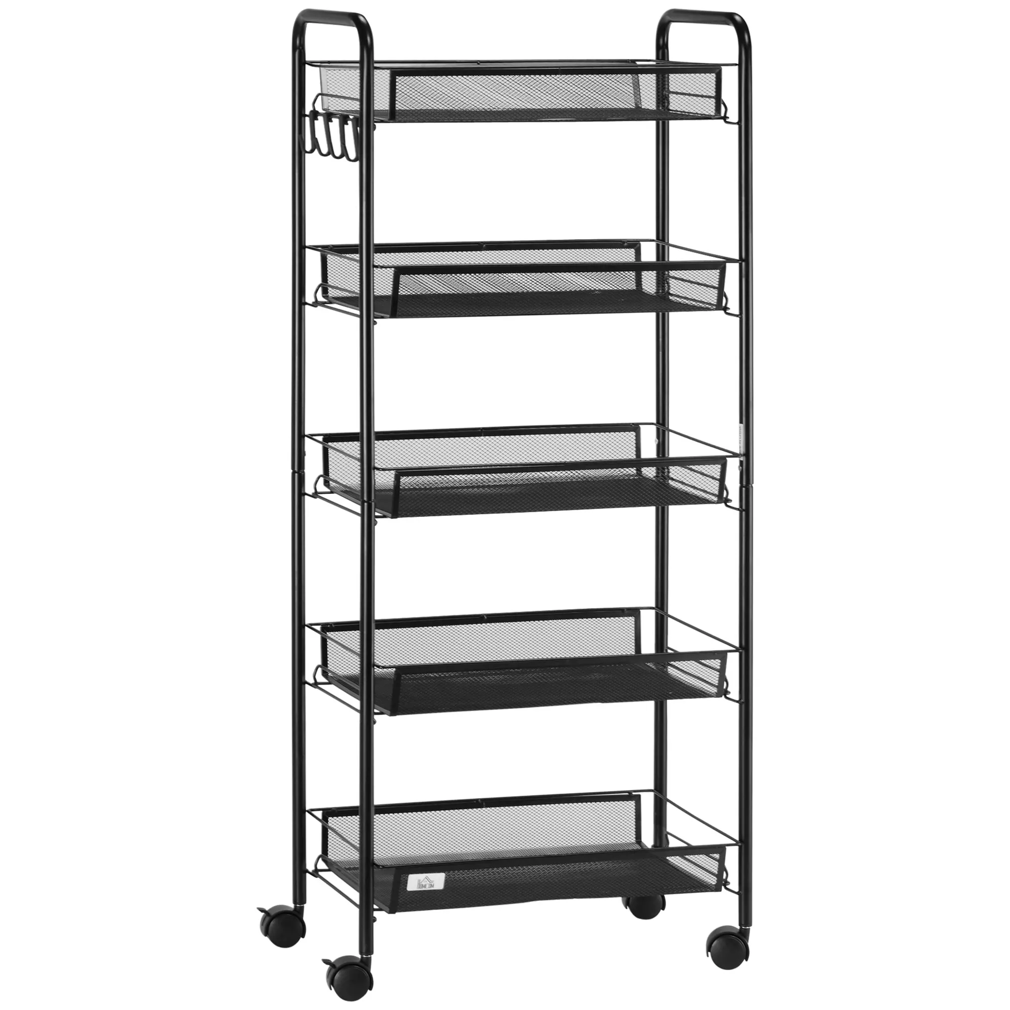 HOMCOM Chariot à 5 niveaux chariot de cuisine et de salle de bain avec paniers desserte à roulettes de rangement roulante 45 x 26,5 x 106 cm Noir